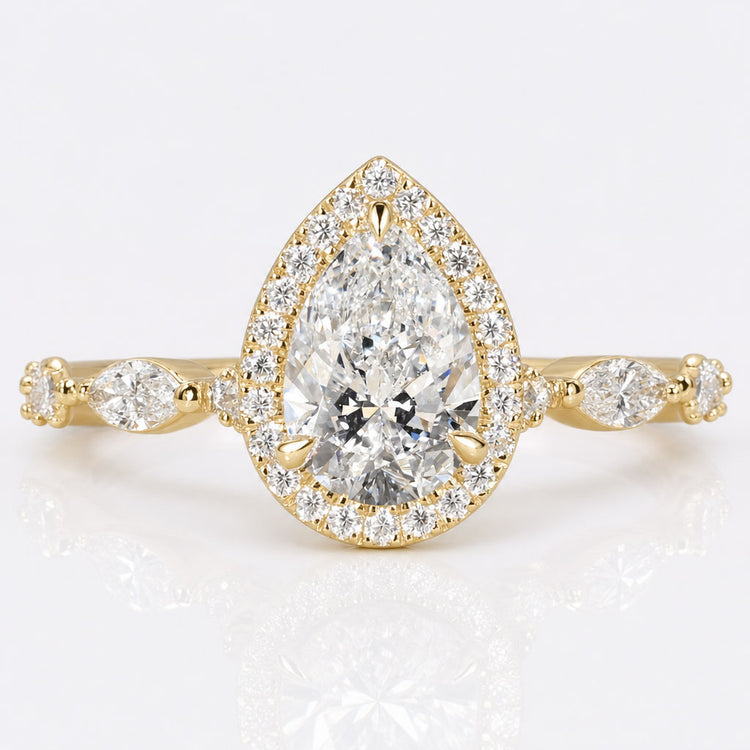 Pear Cut Lab-Grown Diamond Halo Ring with Pavé Bubble Band 1.05 CT