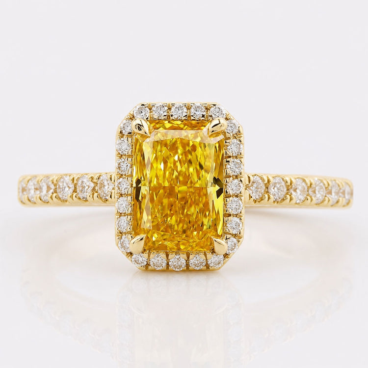 Radiant Cut Yellow Lab-Grown Diamond Pavé Halo Ring 1 CT