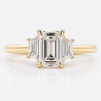 Emerald Cut Lab-Grown Diamond Three Stone Ring with Trapezoid Side Stones 1 - 2 CT