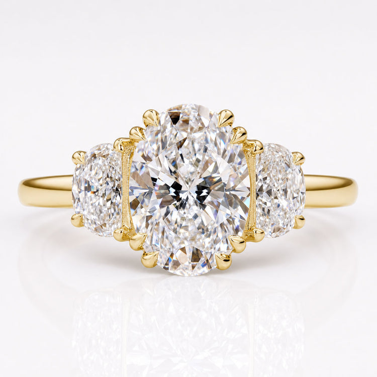 Oval and Half Moon Lab-Grown Diamond Three Stone Ring 2 CT