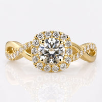 Round Lab-Grown Diamond Halo Twisted Pavé Shank Ring 0.7 CT