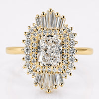 Radiant Cut Lab-Grown Diamond Pavé Halo Snowflake Design Ring 1.5 CT