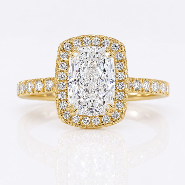 Elongated Cushion Cut Lab-Grown Diamond Double Sided Halo Pavé 1 - 2 CT Ring