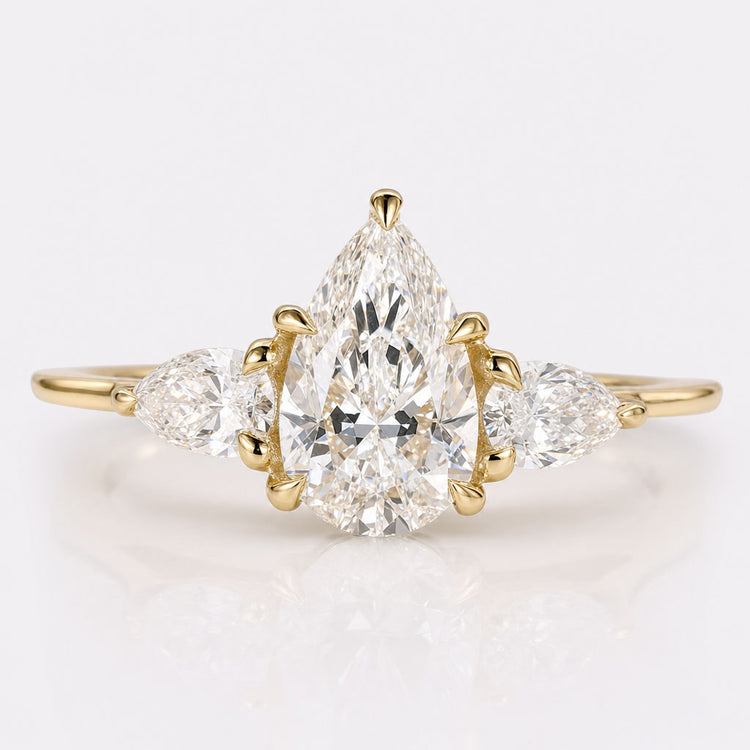Pear Cut Lab-Grown Diamond Trellis Basket Three Stone Ring 1.1 CT