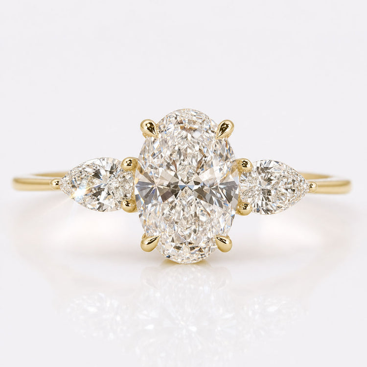 Oval Lab-Grown Diamond Pear Three Stone Ring 1 - 2 CT