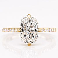 Elongated Cushion Cut Lab-Grown Diamond Pavé Compass Prong Ring 1 - 2 CT