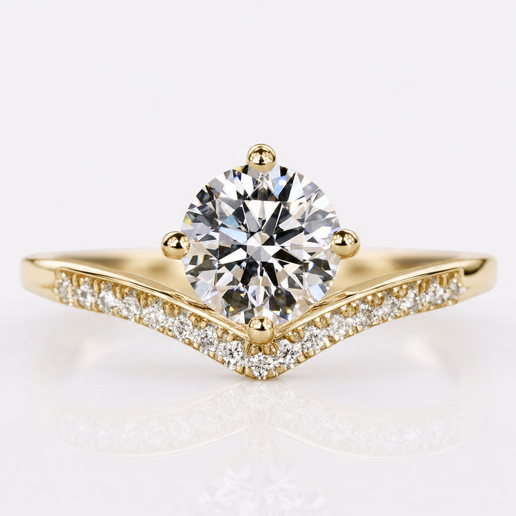 Round Brilliant Cut Lab-Grown Diamond Ring Chevron Pavé Band Ring 0.8 - 3 CT