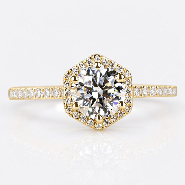 Round Lab-Grown Diamond Hexagon Outline Pavé Ring 0.5 - 2 CT