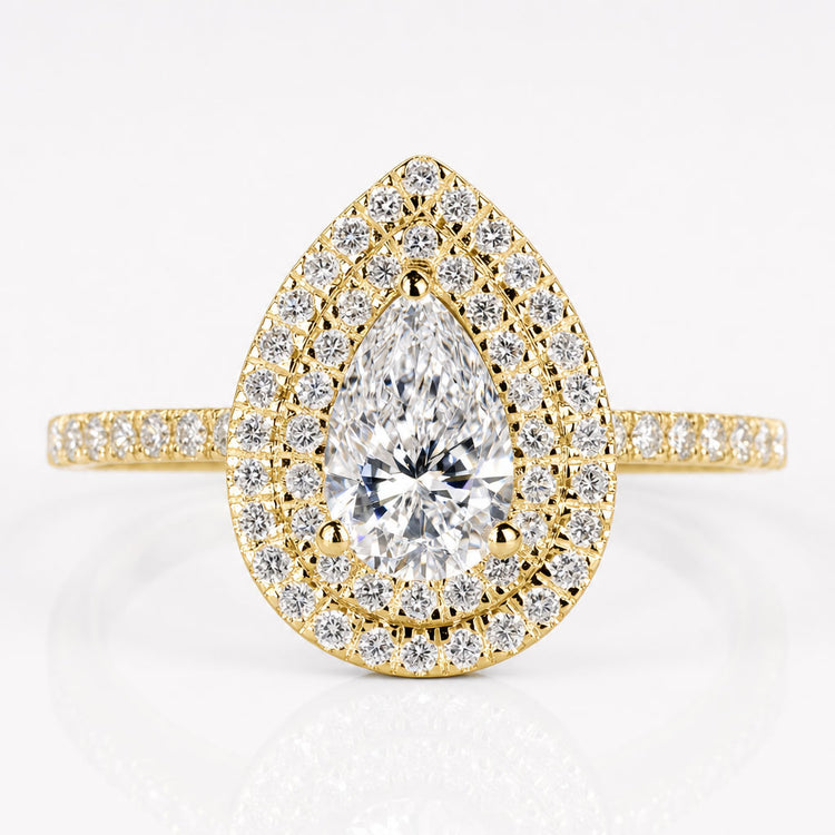 Pear Cut Lab-Grown Diamond Double Halo Pavé Ring 0.7 CT