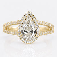 Pear Cut Lab-Grown Diamond Halo Pavé Split Shank Ring 1.1 CT