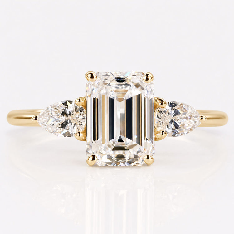 Emerald Cut Lab-Grown Diamond With Two Pear Cut Lab-Grown Diamonds 1 - 2 CT Ring