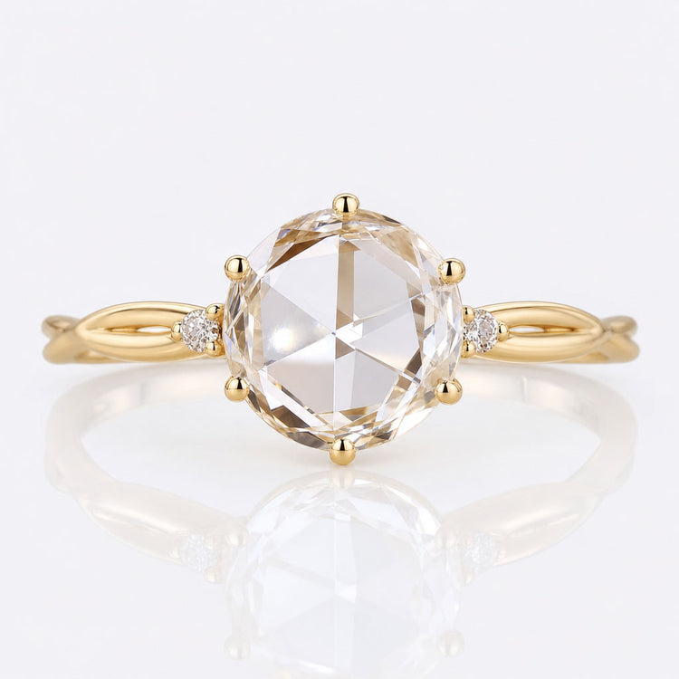 Round Rose Cut Lab-Grown Diamond Twisted Shank 1.3 CT Ring