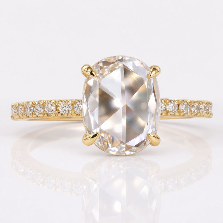 Cushion Rose Cut Lab-Grown Diamond Open Gallery Pavé 1.4 CT Ring