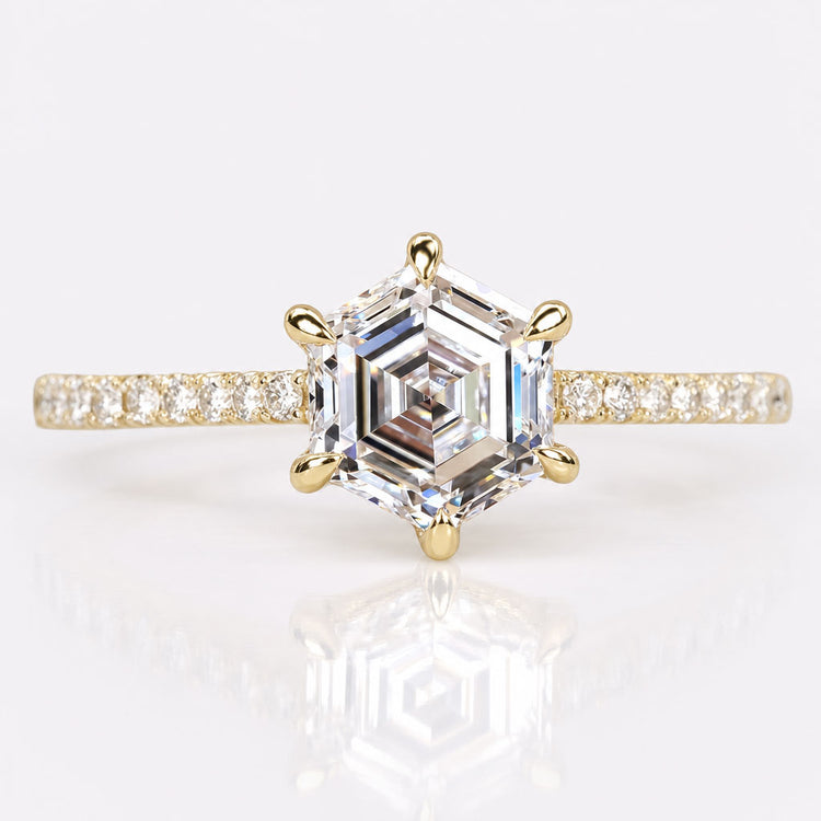 Hexagon Step Cut Lab-Grown Diamond Pavé 1 CT Ring