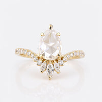Pear Rose Cut Lab-Grown Diamond with Round and Marquise Pavé Band Ring