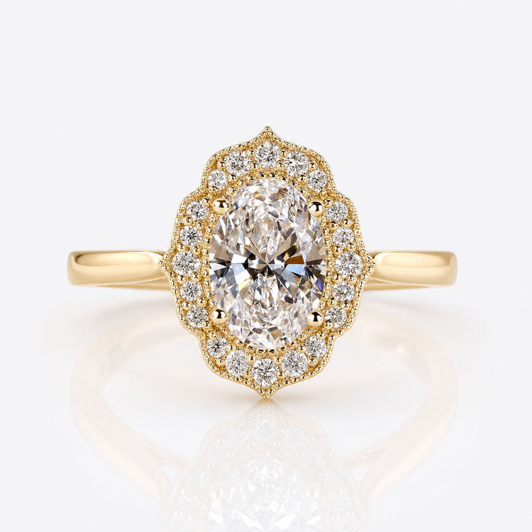 Oval Cut Lab-Grown Diamond Vintage Halo Engagement Ring 1 - 2 CT