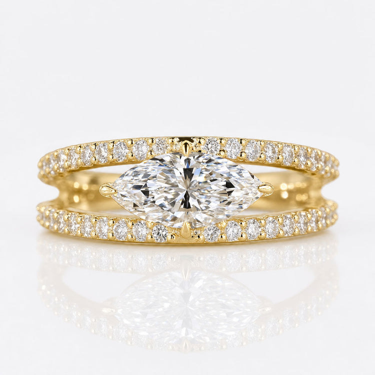 Marquise Lab-Grown Diamond East West Four Prong Split Pavé Ring 1 CT