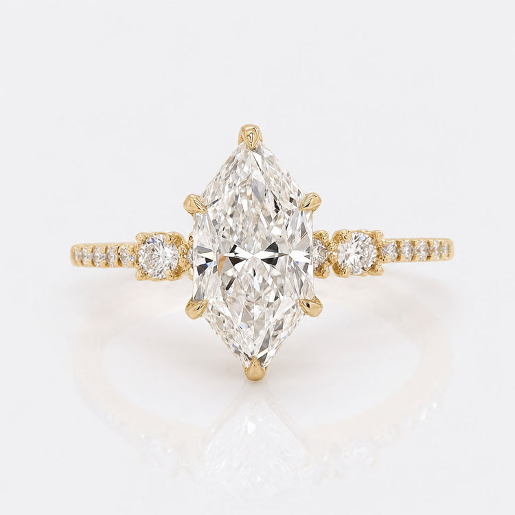 Dutch Marquise Lab-Grown Diamond Pavé Ring with Rose Cut Side Stones 1–4 CT