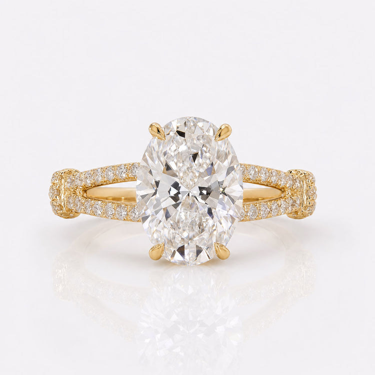 Oval Lab-Grown Diamond Split Shank Pavé Hidden Halo Ring 1 – 5 CT