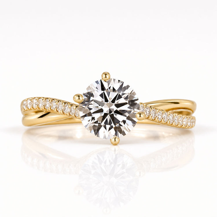 Round Cut Lab-Grown Diamond Twisted Shank Pavé Ring 1 - 2 CT