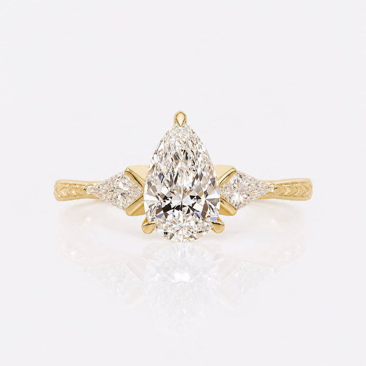 Pear Cut Lab-Grown Diamond Art Deco Kite Three Stone Ring 1 - 2 CT