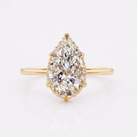 Pear Cut Lab-Grown Diamond Leaf Prong Hidden Halo Ring 1 - 3 CT