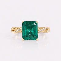 Emerald Cut Lab-Grown Diamond Twisted Pavé Ring