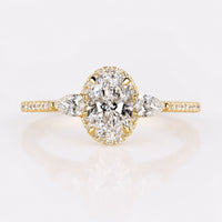 Oval Cut Lab-Grown Diamond Cathedral Pear Halo Pavé Ring 0.80 - 2 CT