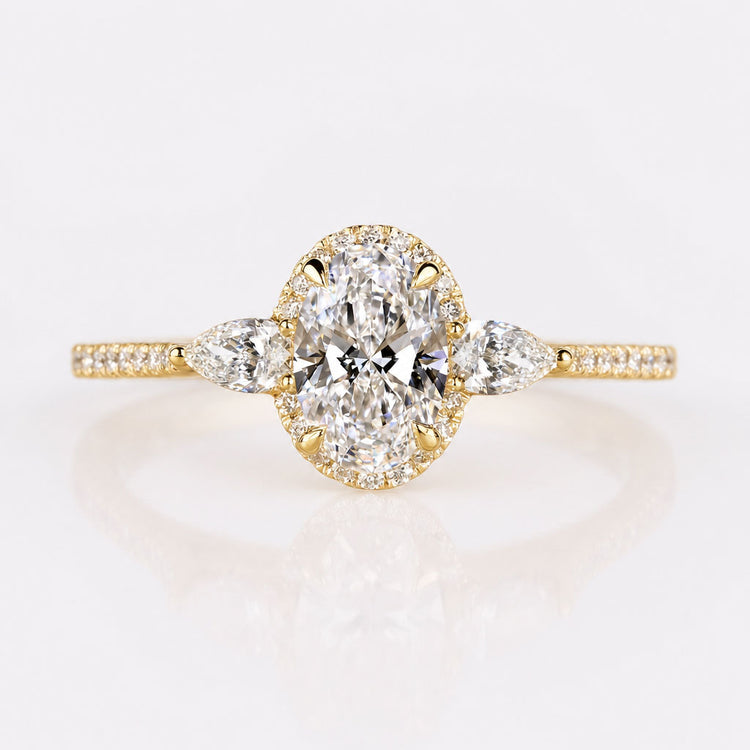 Oval Cut Lab-Grown Diamond Cathedral Pear Halo Pavé Ring 0.80 - 2 CT