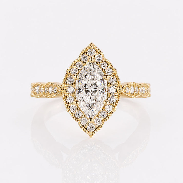 Dutch Marquise Lab-Grown Diamond Vintage Pavé Ring 1 - 2 CT