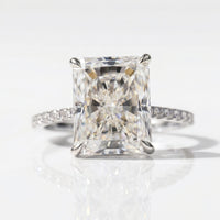 3.39 TCW Radiant Cut Moissanite Hidden Halo Pavé Ring - Silver - Size O