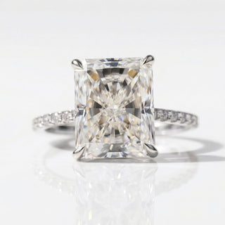 3.39 TCW Radiant Cut Moissanite Hidden Halo Pavé Ring - Silver - Size O