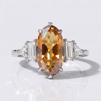 2.5 CT Moval Rose Cut Champagne Moissanite Ring - Silver - Size O