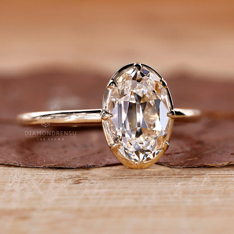 Oval old European cut diamond ring solitaire style.