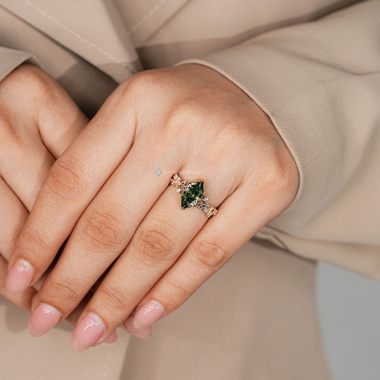 Lab grown Dutch marquise ring with round side stones.