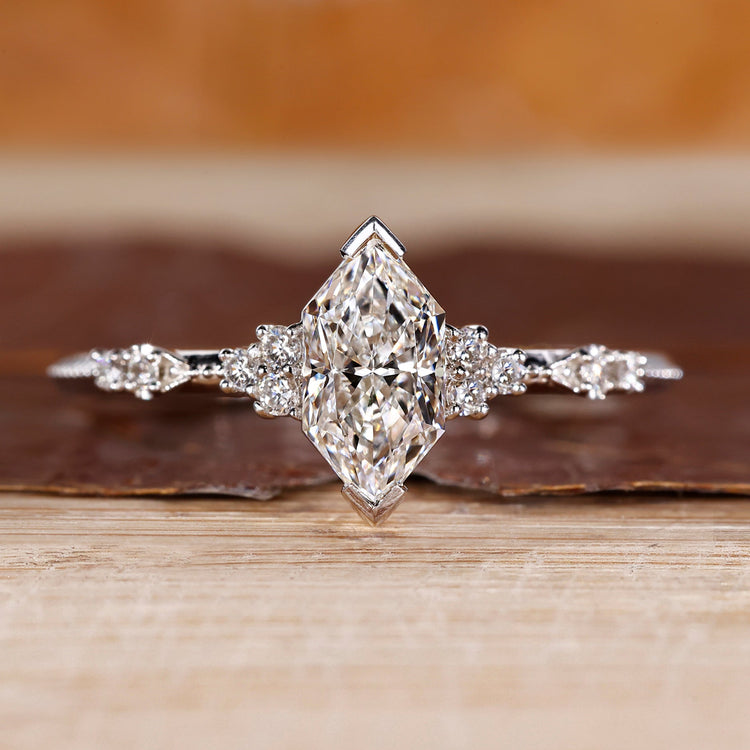 Dutch marquise diamond ring vintage cluster milgrain.