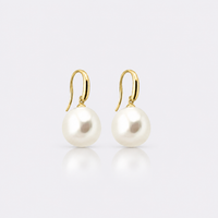 12-13mm white semi-baroque freshwater pearl earrings on 9k yellow gold hooks