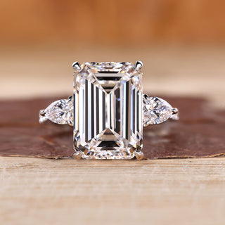 Emerald Cut Diamond Ring with pear side stones.
