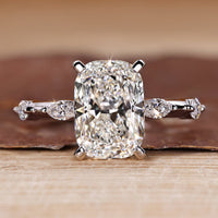 Cushion cut diamond ring hidden halo distance pave.