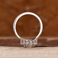 Half halo coffin diamond ring prong setting.