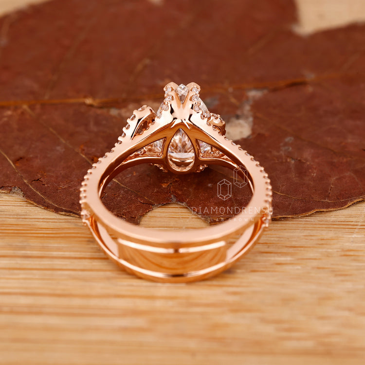 IGI certified pear diamond ring double row pave set.