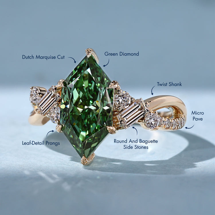 Dutch marquise ring with baguette side stones.