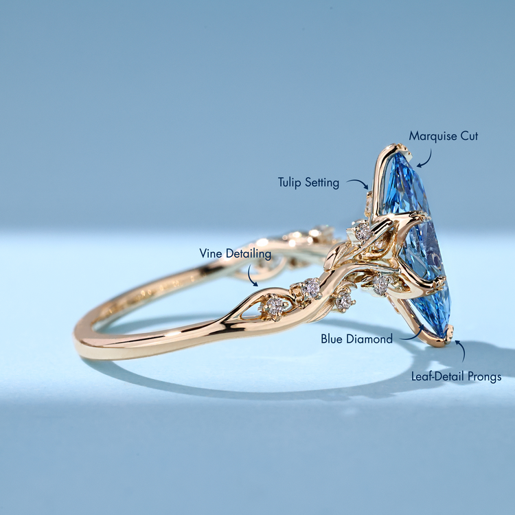 Marquise cut ring with tulip basket design.