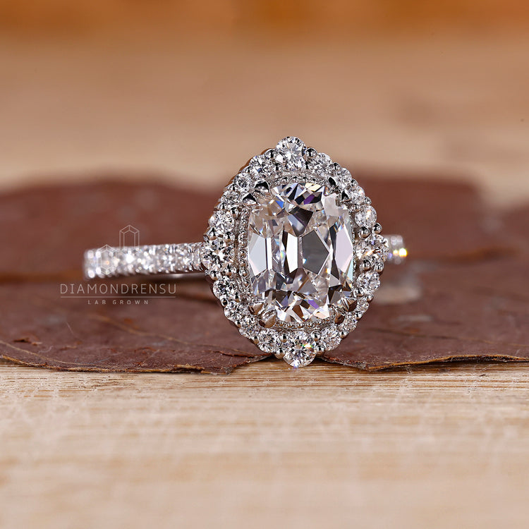 Cushion Old European Cut Ring double claw prongs.
