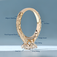 Lab grown oval diamond ring with four claw prongs.