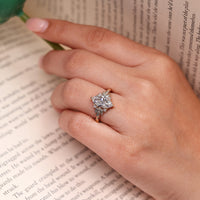 Lab grown marquise cut diamond ring in art deco style.