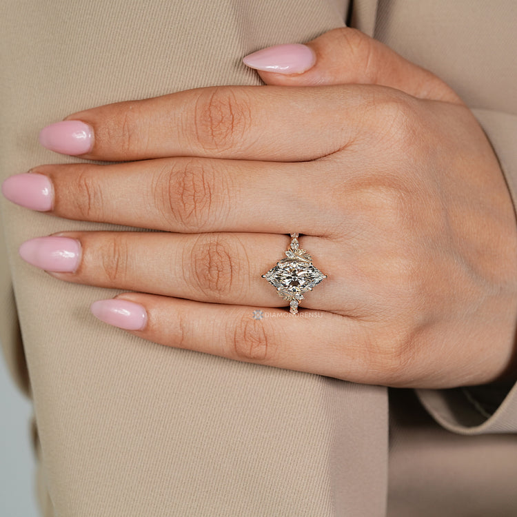 Handmade marquise cut diamond ring nature inspired