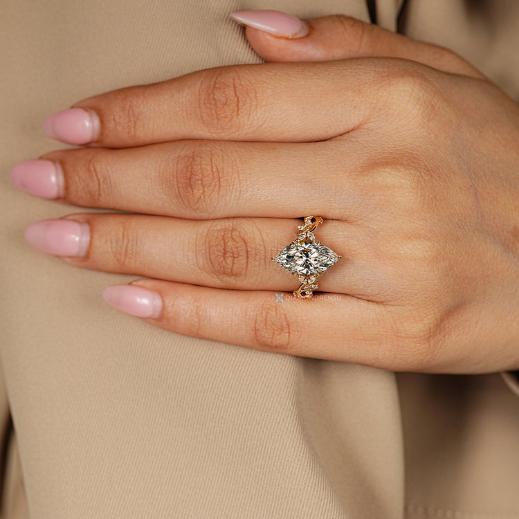 IGI certified lab grown marquise diamond ring.