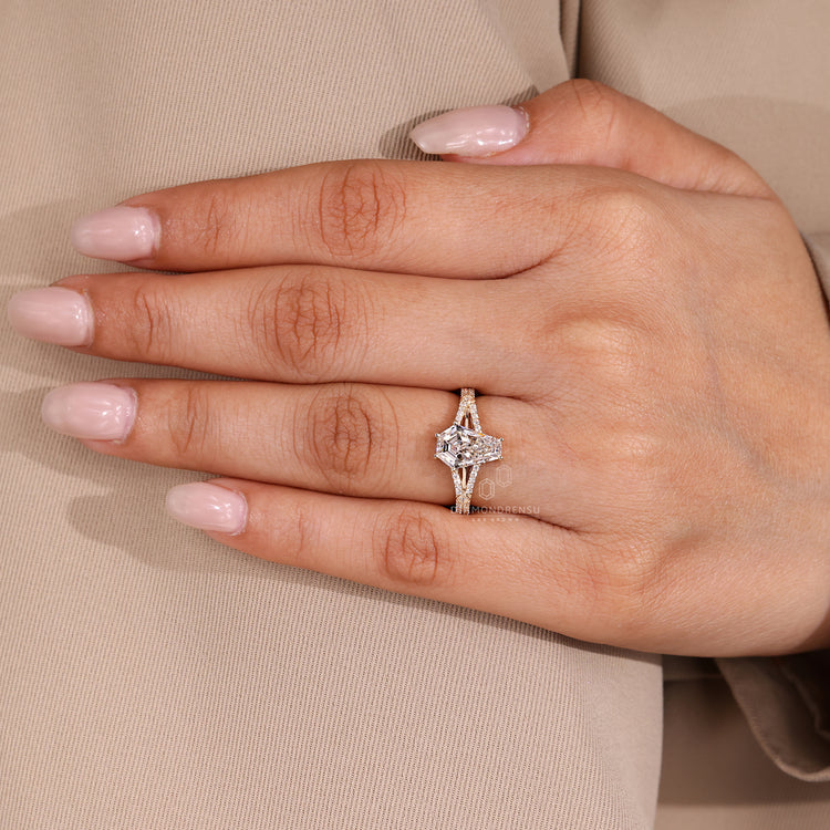 Handmade coffin cut diamond ring vintage design.