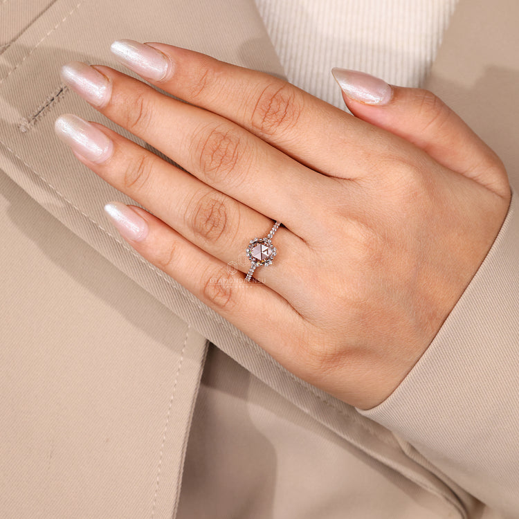 Round rose cut ring with six prong setting.